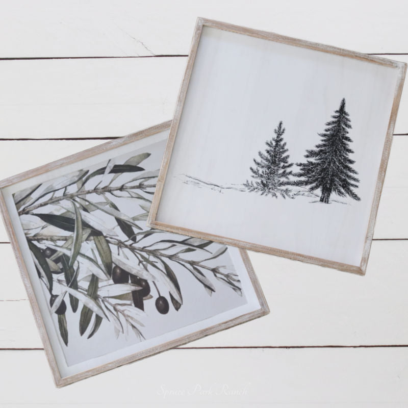 Reversible Pine Trees and Olive Branches Wood Sign