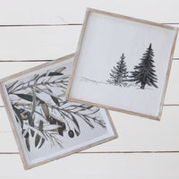Reversible Pine Trees and Olive Branches Wood Sign