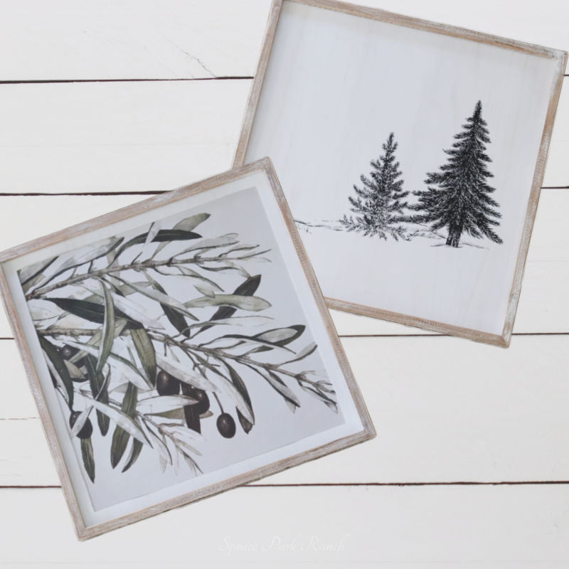 Reversible Pine Trees and Olive Branches Wood Sign