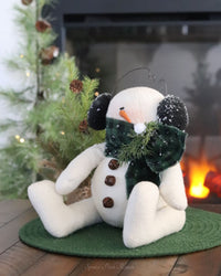Earmuff Snowman With Green Plaid Scarf