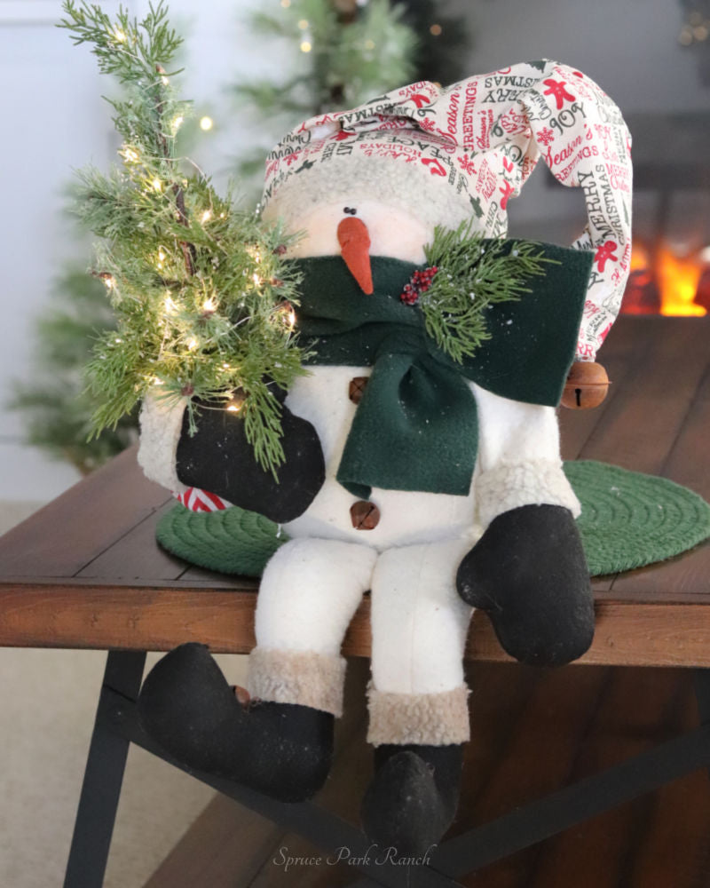 Sitting Snowman With Light Up Tree