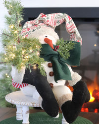 Sitting Snowman With Light Up Tree