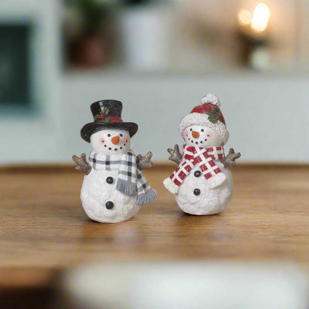 Textured Holiday Snowman With Plaid Scarf