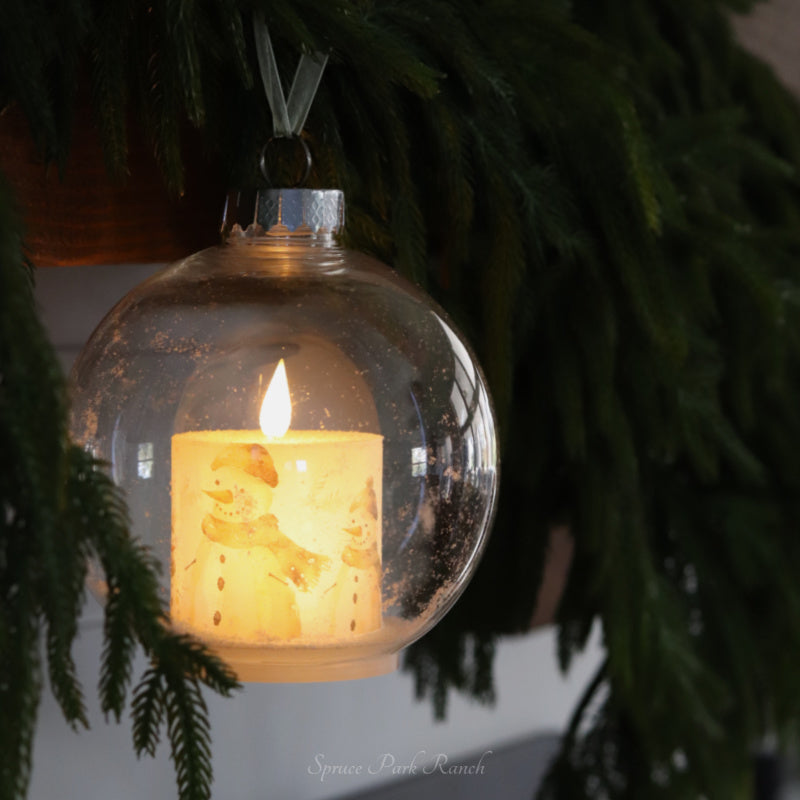 Large Snowman Family LED Candle Ornament