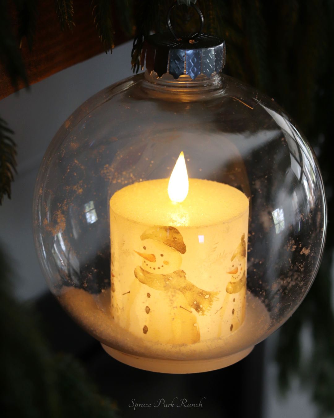 Large Snowman Family LED Candle Ornament