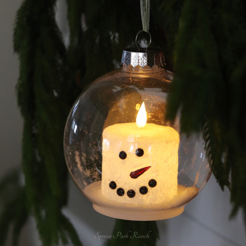 Large Snowman LED Candle Ornament