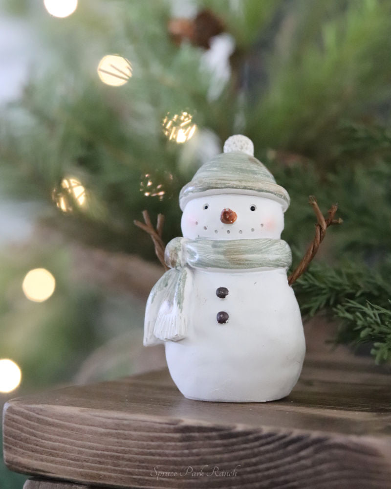 Green Scarf Resin Snowman Petite