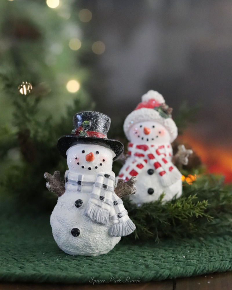 Textured Holiday Snowman With Plaid Scarf