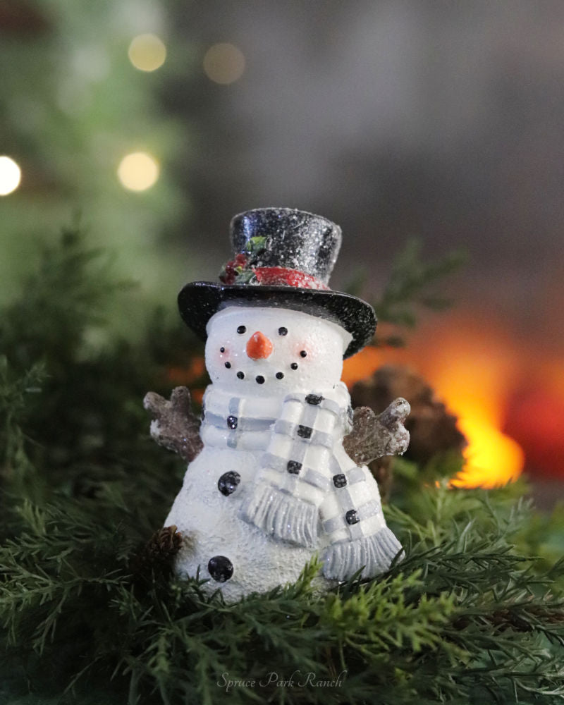 Textured Holiday Snowman With Plaid Scarf