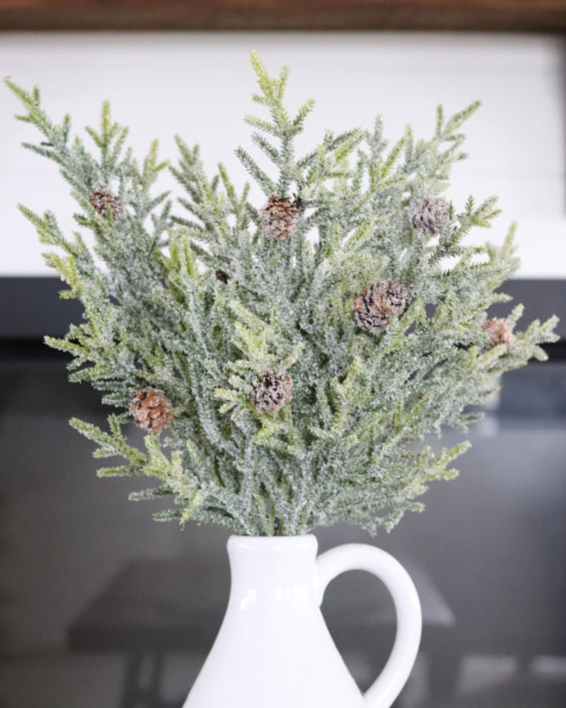 Snowy Juniper Stem With Mini Pinecones 25"