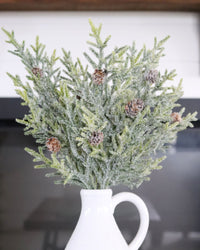Snowy Juniper Stem With Mini Pinecones 25"