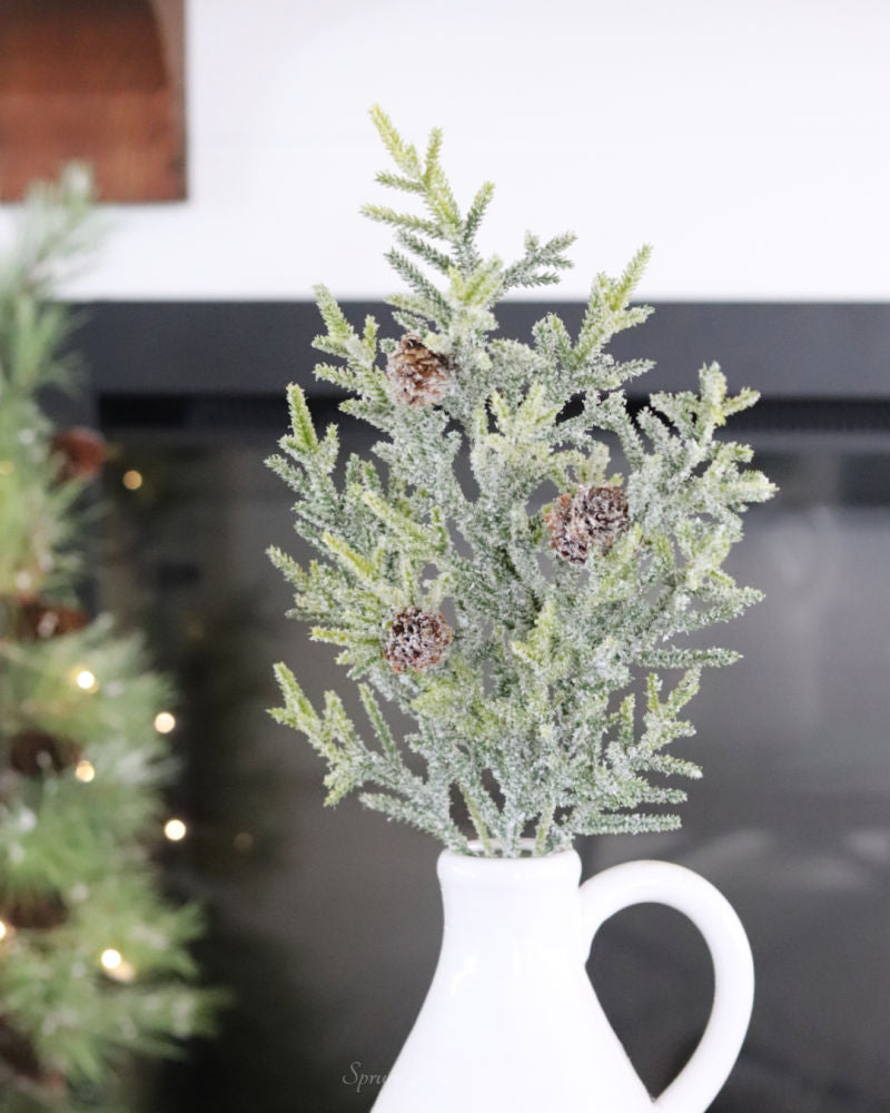 Snowy Juniper Stem With Mini Pinecones 25"