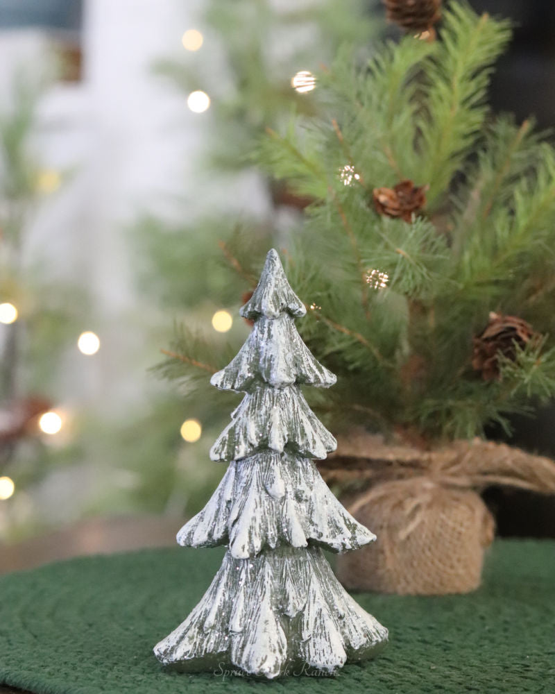 Dark Green Snowy Resin Tree