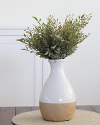 White Stoneware Vases With Wood Decal Detail