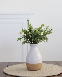 White Stoneware Vases With Wood Decal Detail