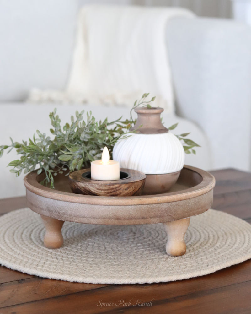 Distressed Natural Wood Tray With Feet