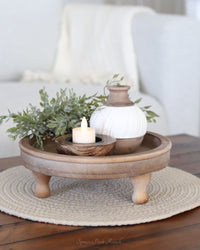 Distressed Natural Wood Tray With Feet