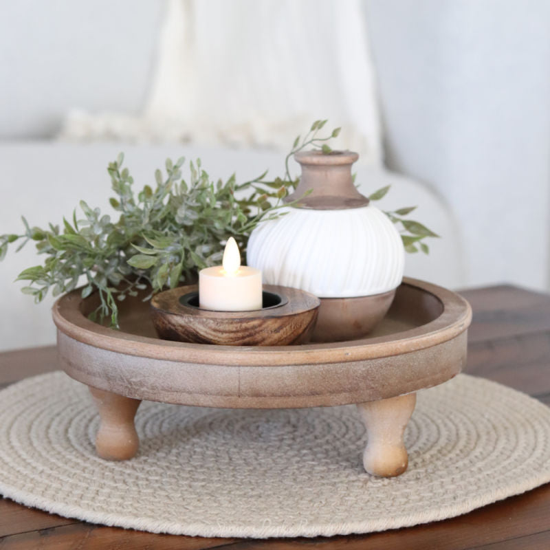 Distressed Natural Wood Tray With Feet