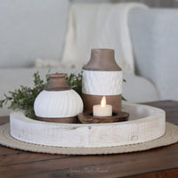 Distressed White Round Wood Tray