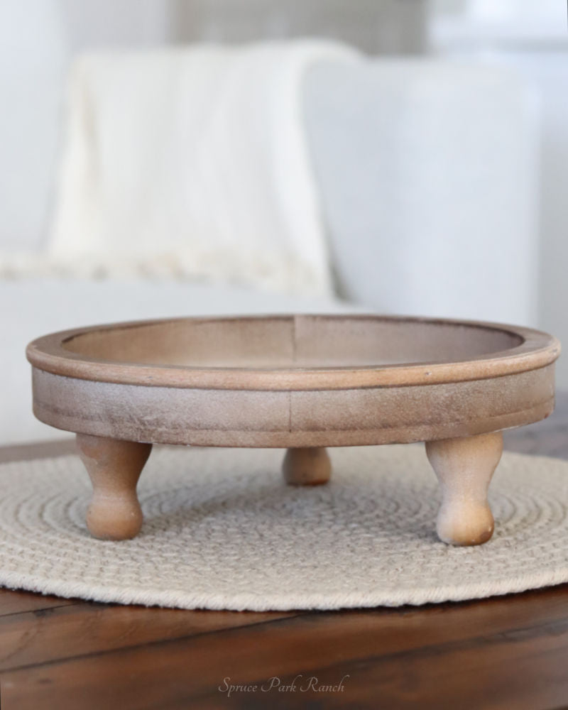 Distressed Natural Wood Tray With Feet