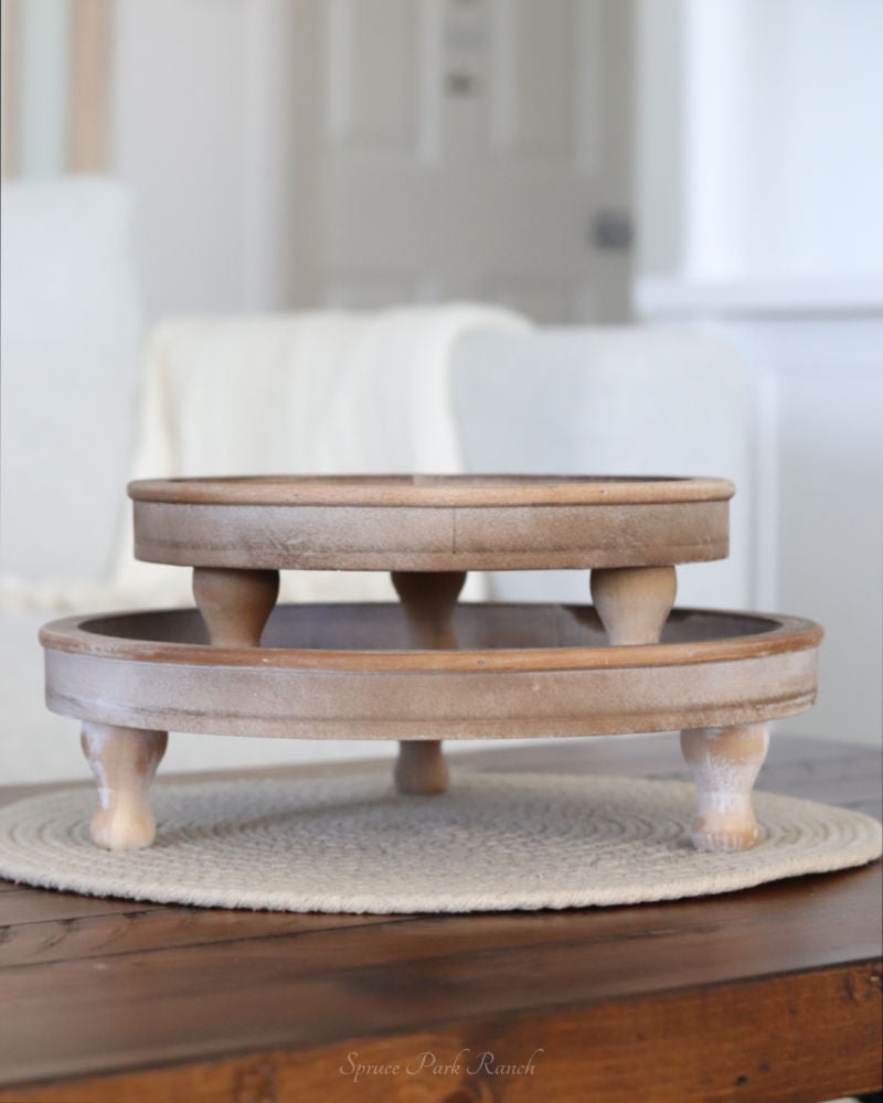 Distressed Natural Wood Tray With Feet