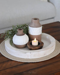 Distressed White Round Wood Tray