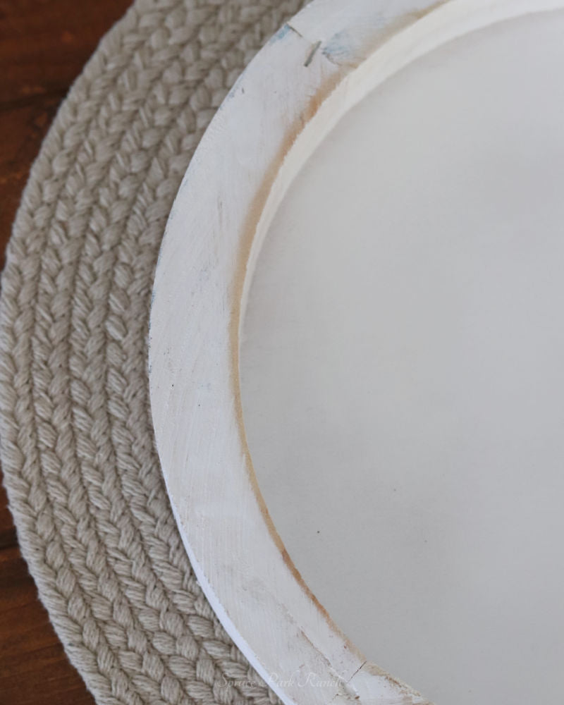 Distressed White Round Wood Tray