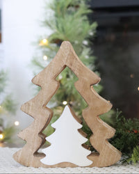 Wood Trees With White Enameled Cutout Centre