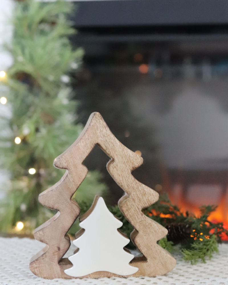 Wood Trees With White Enameled Cutout Centre