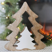 Wood Trees With White Enameled Cutout Centre