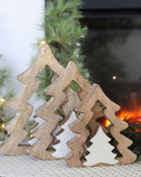 Wood Trees With White Enameled Cutout Centre