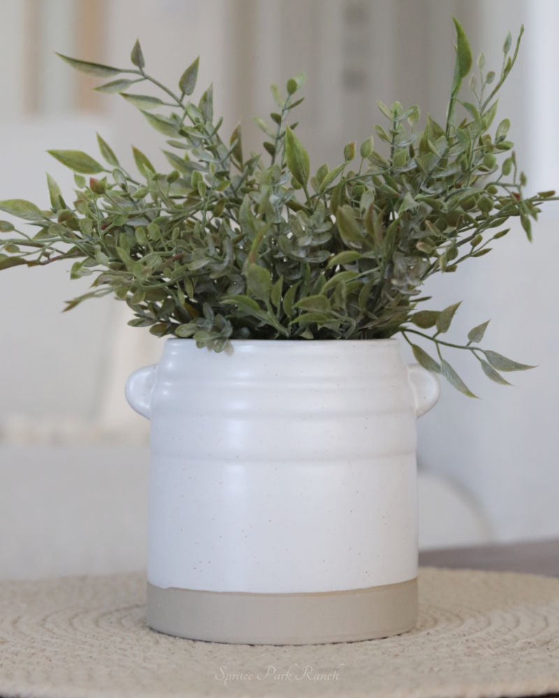 White Ceramic Vase With Handles and Natural Base