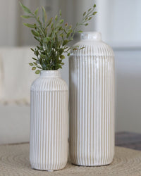 White Line Engraved Ceramic Vase