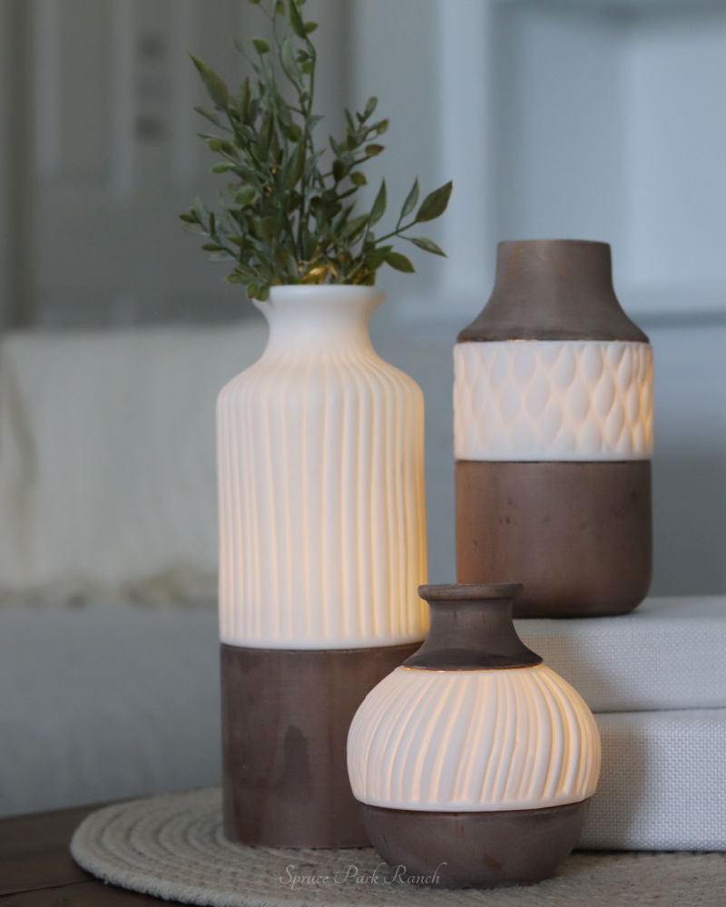 Natural and White Layered Lighted Vase