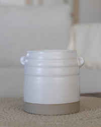 White Ceramic Vase With Handles and Natural Base