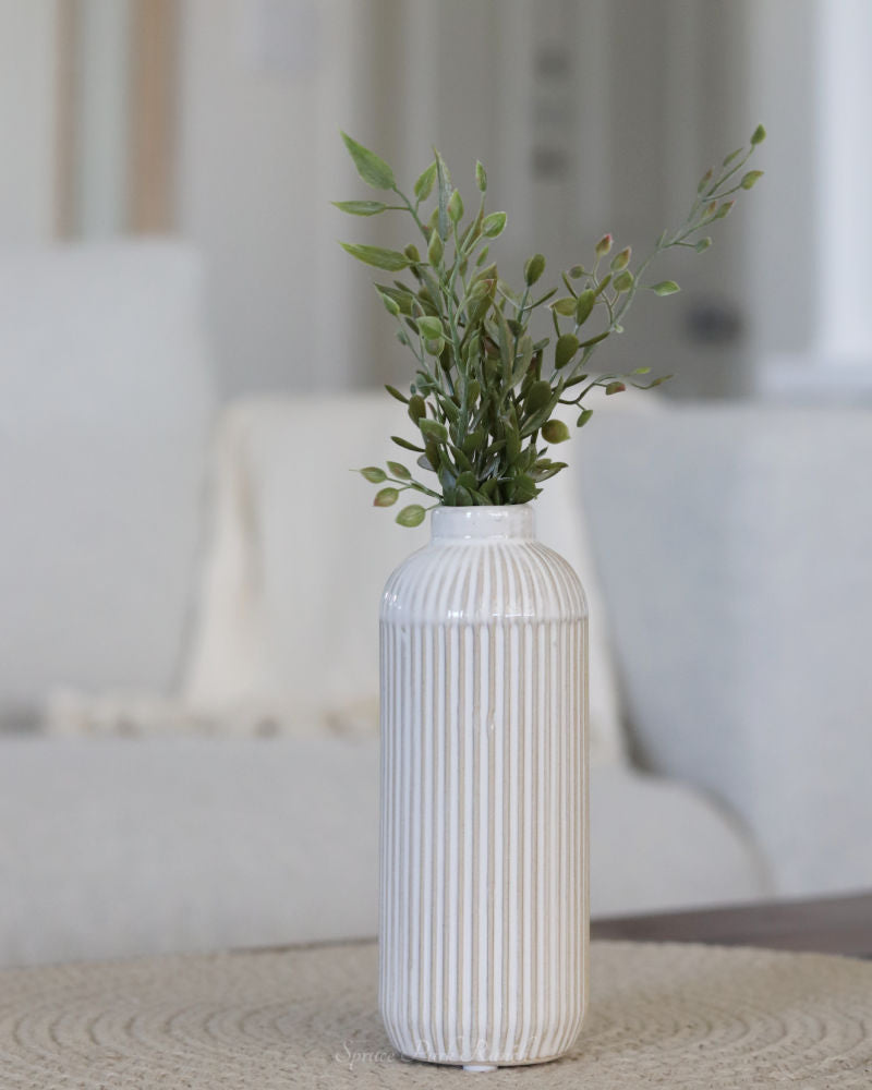 White Line Engraved Ceramic Vase
