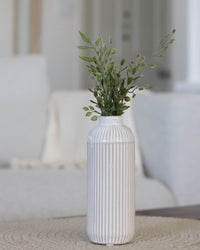 White Line Engraved Ceramic Vase
