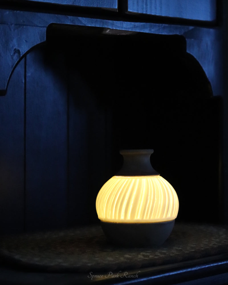 Natural and White Layered Lighted Vase