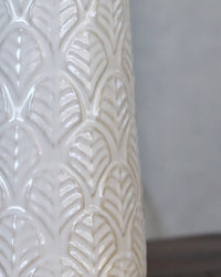 White Leaf Engraved Ceramic Vase