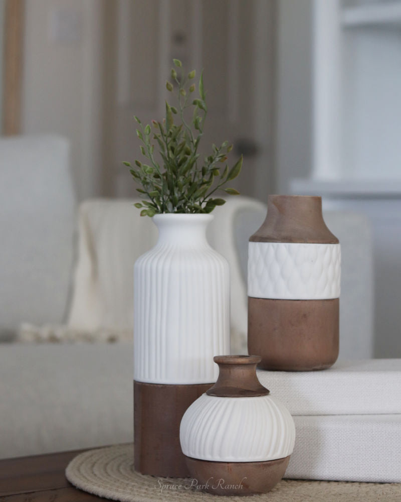 Natural and White Layered Lighted Vase