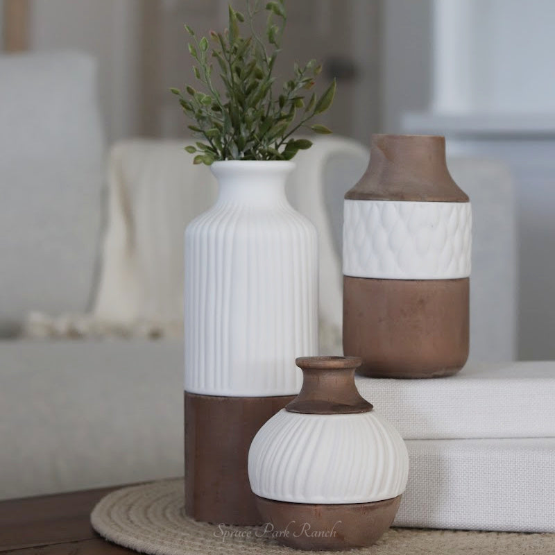 Natural and White Layered Lighted Vase