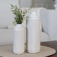 White Line Engraved Ceramic Vase