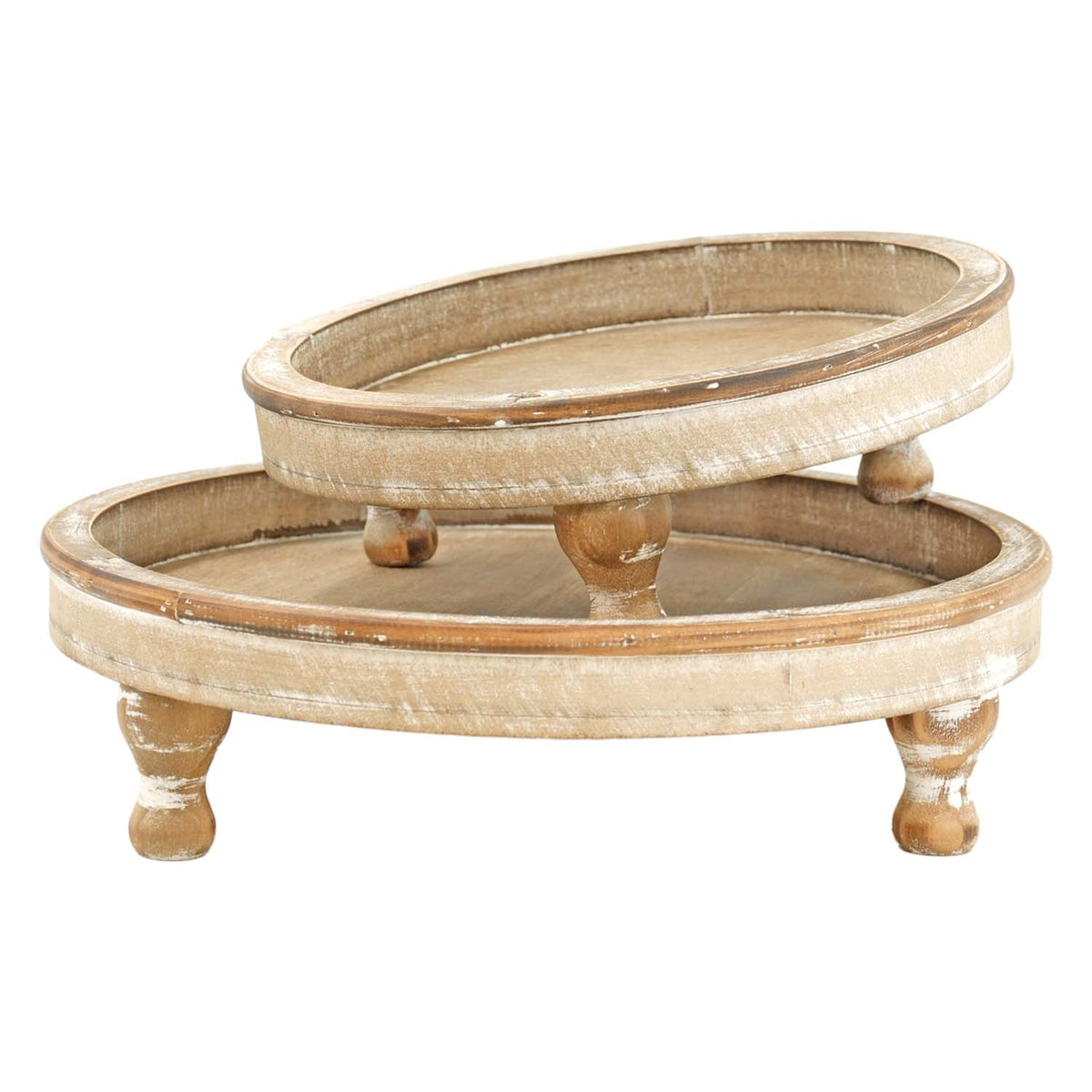 Distressed Natural Wood Tray With Feet