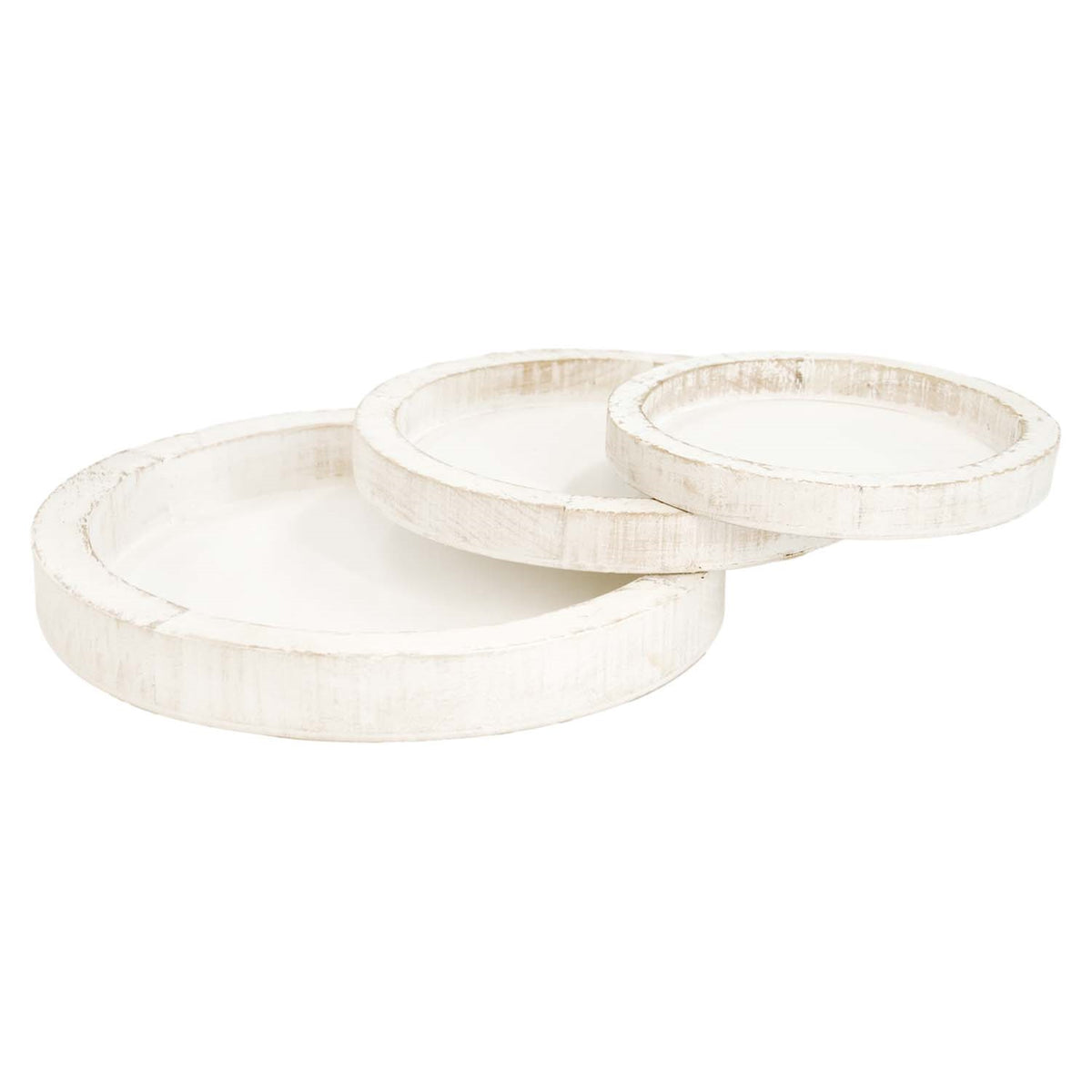 Distressed White Round Wood Tray