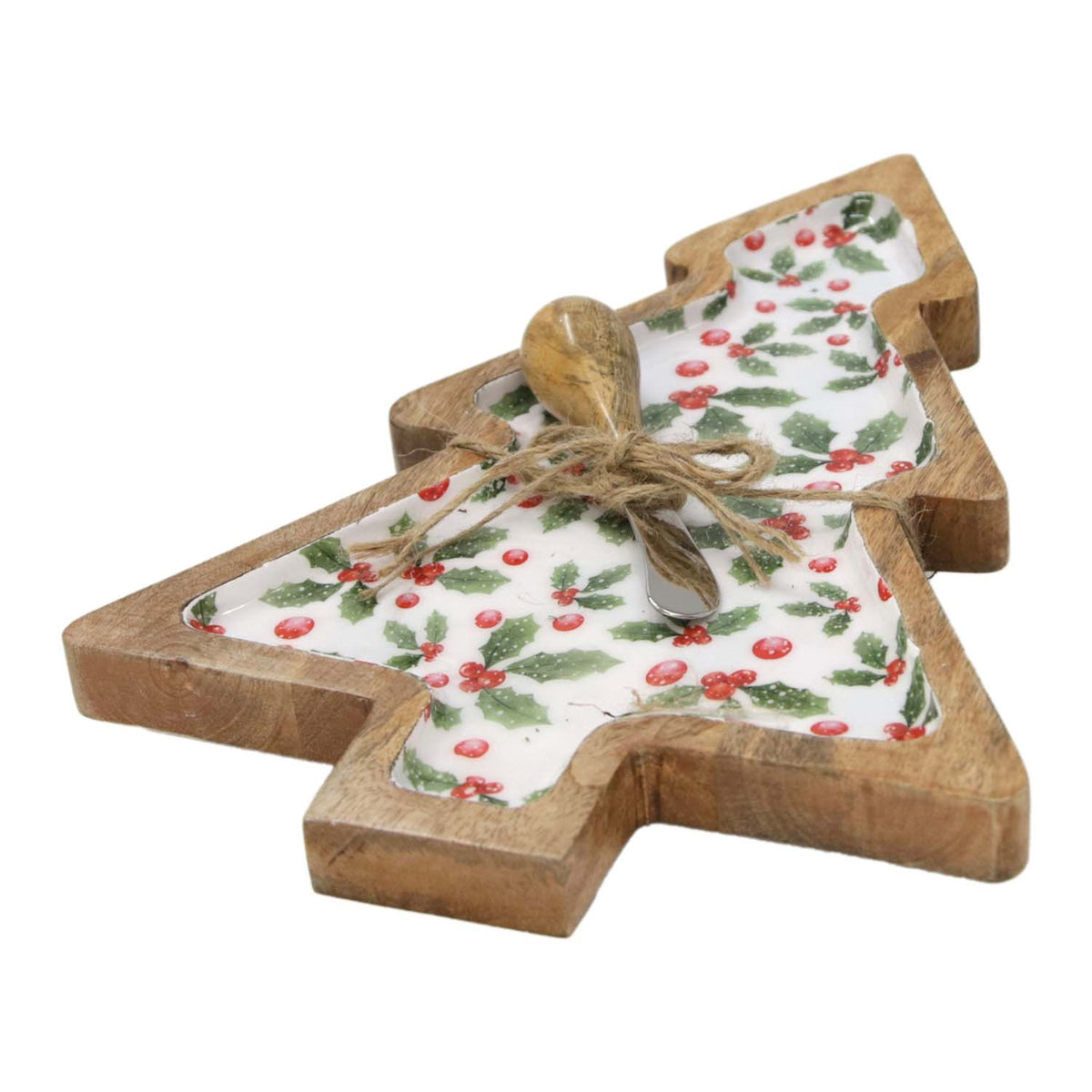 Holly Tree Dip Tray With Spreader