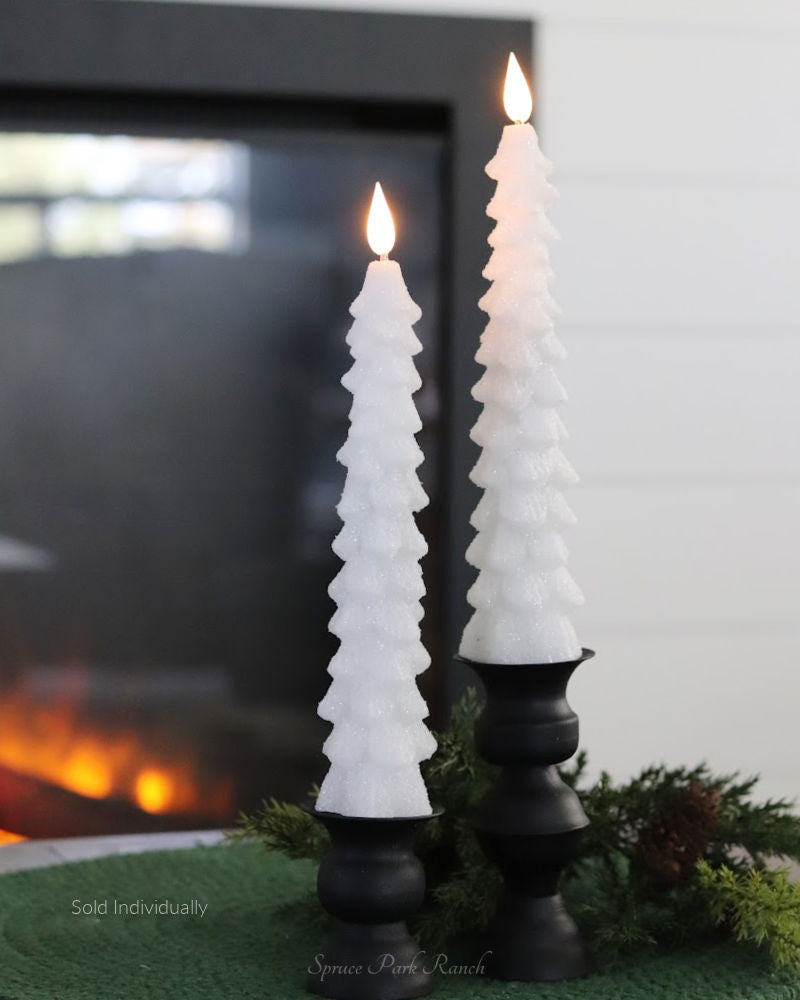 White LED Glitter Christmas Tree Taper Candle