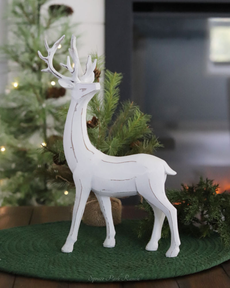 White Distressed Resin Deer