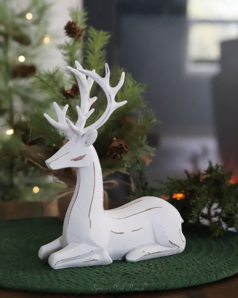 White Distressed Resin Deer