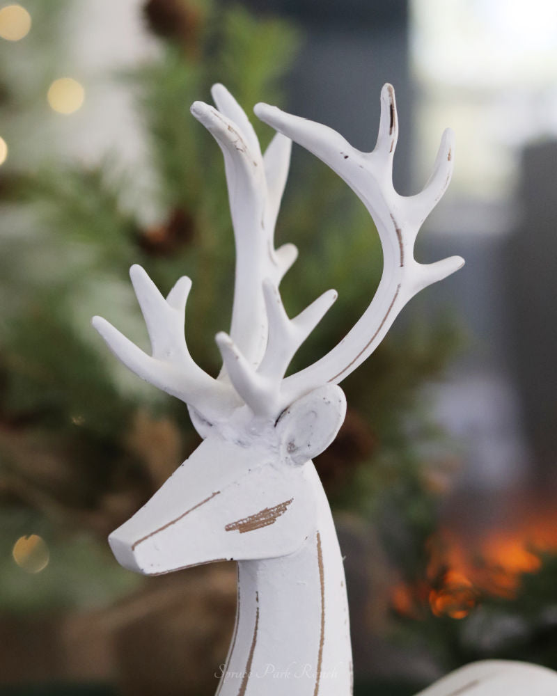 White Distressed Resin Deer