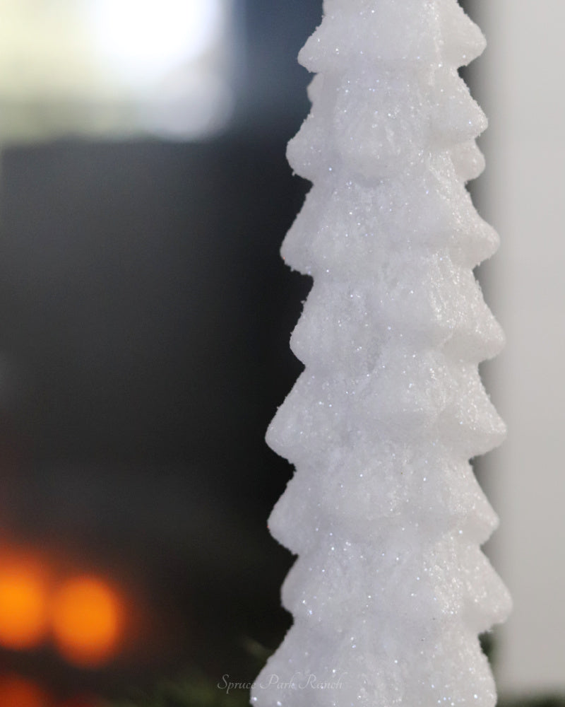 White LED Glitter Christmas Tree Taper Candle